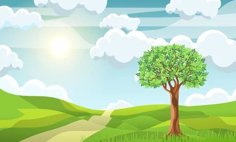 Scenery of green meadows Illustrazione stock