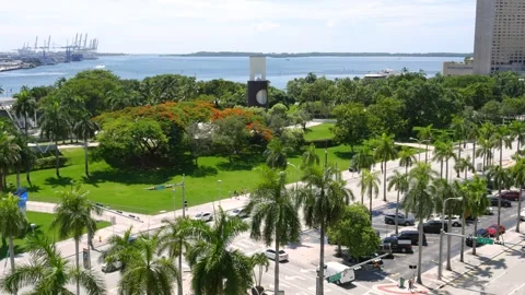 Scenery landscape of Biscayne Blvd extending towards beloved Bayfront Park Stock Footage 247245584