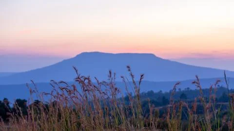 The scenery of a mountain during sunset. Stock Photos
