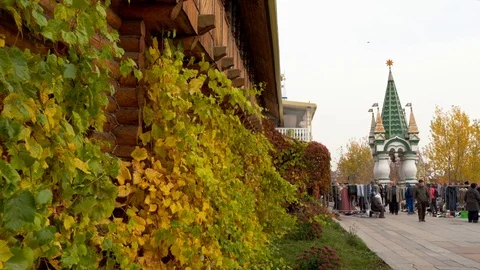 Scenery of the old Russian settlement in Izmailovsky Park of Moscow Stock Footage 118548183