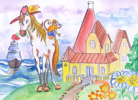 The scenery for Peppy's tale is a long stocking and wooden house Stock Illustration