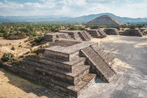 Scenery of Pyramids of the Sun and Moon at Teotihuacan, Mexico Stock Photos