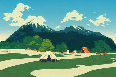 Scenery of Raichosawa campsite,tateyama mountain range, Toyama prefecture, Japan Stock Illustration