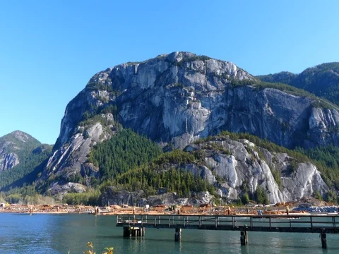 Scenery rocky mountains trees ocean landscape pan shot Stock Footage 80509908