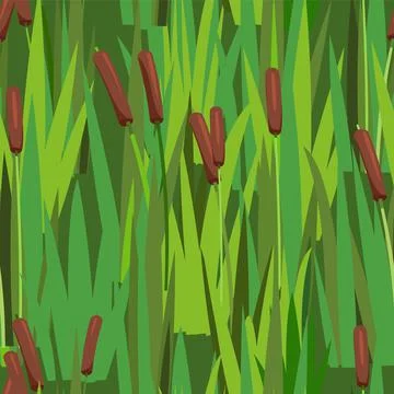 Scenery. Seamless pattern. Plants, grass, reeds and cattails. Bog shore, pond Stock Illustration