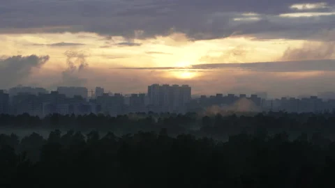 Scenery. Sunset on the background of the forest and the city. Ukraine. Kiev. Stock Footage 150714210