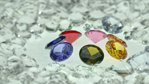 .Scenery Various colored gems in the center of the white diamonds Stock Footage 255303671