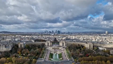 Scenery view from the Eiffel tower height to the Paris cityscape, France. Trocad Stock Footage 222554380