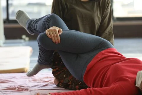 Scenes from a bodywork practice session 스톡 사진