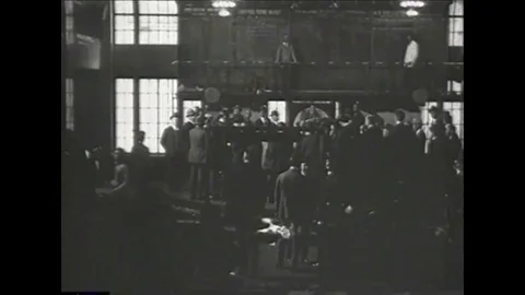 Scenes from the Chicago or another board of trade stock exchange in 1918. Stock Footage 100857512