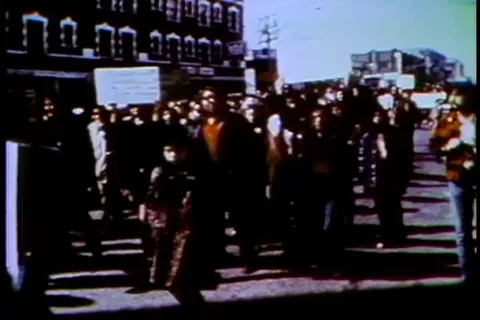 Scenes of citizens protesting and Officer talks about U.S. Marshals - 1973 Stock Footage 112158646