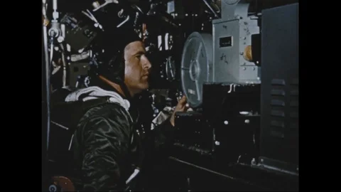 Scenes of crew operate machine and camera, pilot fly B-50 - 1953 Stock Footage 106047227