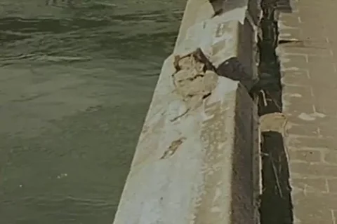 Scenes of damaged bridge passes over river - 1946 Stock Footage 103372265