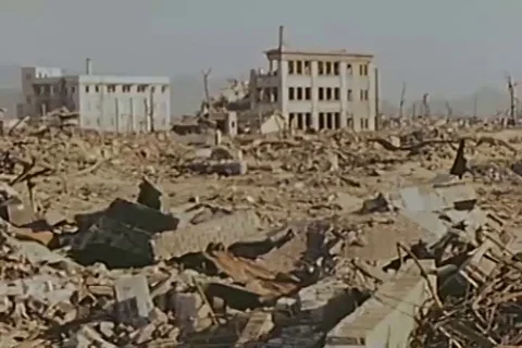 Scenes of damaged buildings due to blast effects in Hiroshima - 1946 Stock Footage 103372144