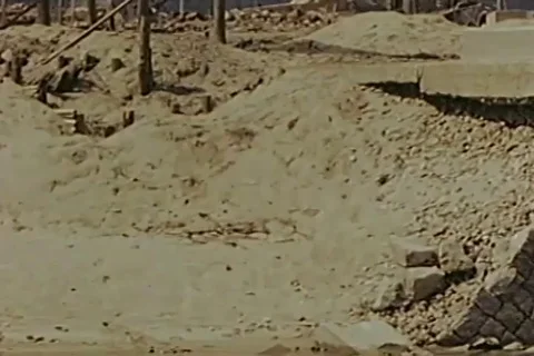 Scenes of damaged retaining wall at Motoyasu Riverbank - 1946 Stock Footage 103372525
