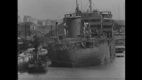 Scenes of damaged ships at harbor after WWII - 1940 Stock Footage 103601607