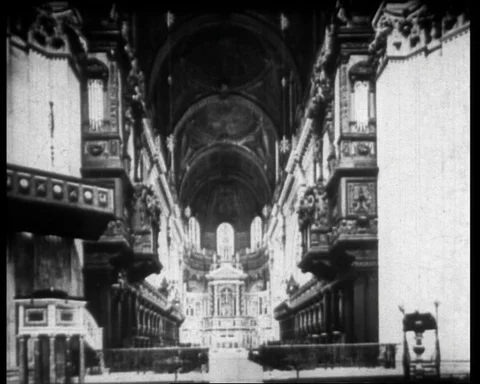 Scenes of decorated interior from St Paul's Cathedral, London, UK 1944 Stock Footage 132327353