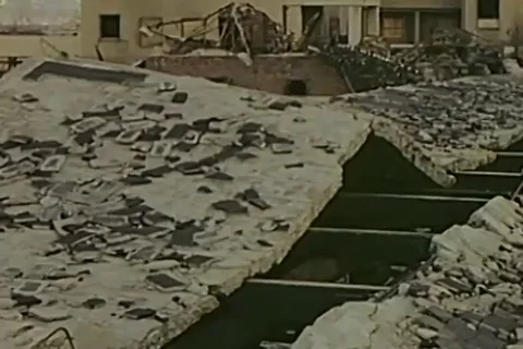 Scenes of destructive bridge passes over river - 1946 Stock Footage 103372406