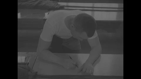 Scenes of final inspection of parachute during training of parachute rigger-1967 스톡 동영상 118316243
