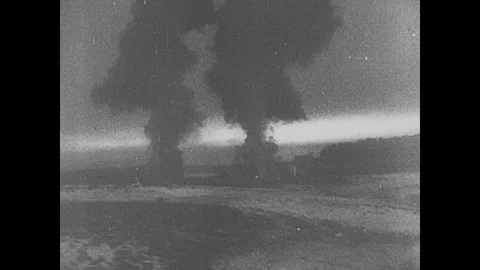 Scenes of German tanks and rockets firing in the battlefield, France Stock Footage
