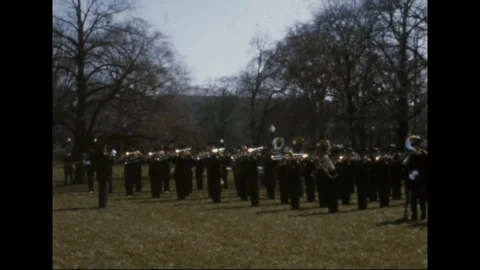 Scenes of Honor Guard and U.S. Army Band plays on White House lawn, - 1967 Stock Footage 98244957