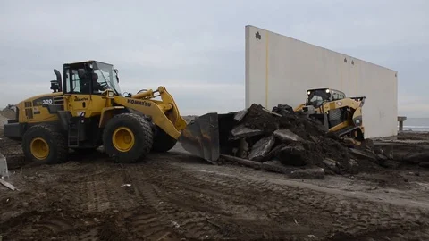 Scenes of infrastructure clearing operation at Tobay Beach - 2012 Stock Footage 106157476