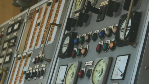 Scenes inside the control room of the bridge of a ship. Navigation dashboard  Stock-Footage 114625890