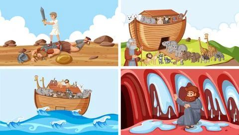 Scenes from Noah's Ark and David and Goliath Stock Illustration
