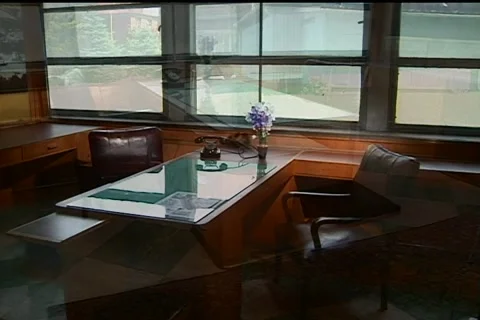 Scenes from office/elevator at Bata Shoe Museum in Zlin, Czech Republic, 2002 Stock-Footage 170074162