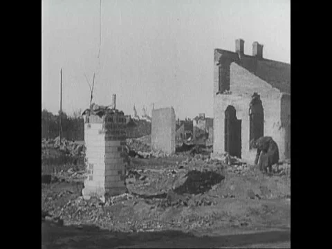 Scenes of rubble in Poland, and a parade with the First Polish Marshal, near the Stock Footage 79460809