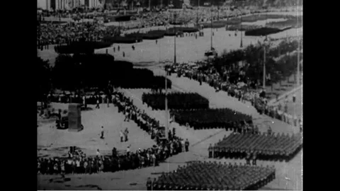 Scenes of Soviet military parade in Warsaw during the Cold War - 1956 Stock Footage