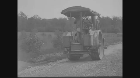 Scenes of steam rollers at road construction site - 1918-1919 Stock Footage 98950009