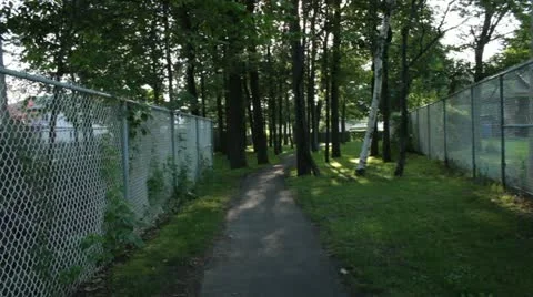 Scenes from the Suburbs - walk through trees slow motion Stock Footage 22025302