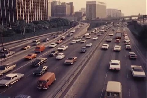 Scenes of Vehicles and traffic in Los Angeles City - 1975 Stock Footage 106615566