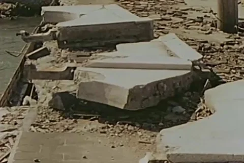 Scenes of vehicles driving on damaged bridge - 1946 Stock Footage 103372290