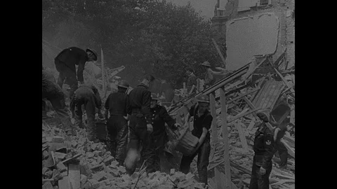 Scenes of workers clear building ruins and treat the wounded in the hospital Stock Footage 109497136