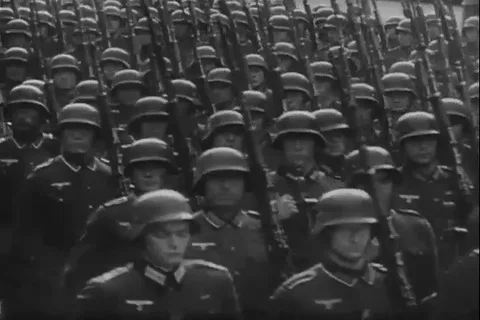 Scenes of World War II, Adolf Hitler review parade in stand - 1939-1945 Stock-Footage 99982445