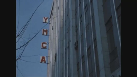 Scenes of YMCA sign on building - 1970 Stock Footage 96315467