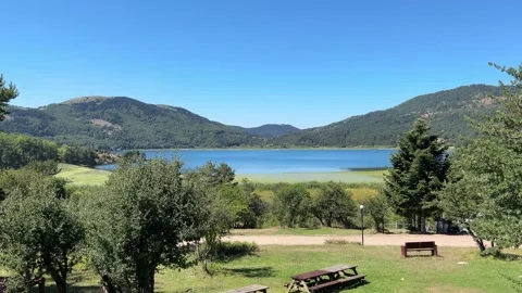 Scenic Abant Lake View Framed by Forested Mountains Stock Footage 345520119