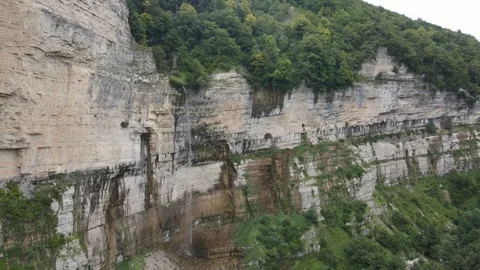 Scenic aerial drone view of big Okatse waterfall in Georgia touristic landmark Stock Footage 161429962
