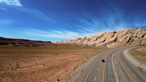 Scenic aerial shot of an empty desert highway road trip route in the USA Vídeos de archivo 331920204