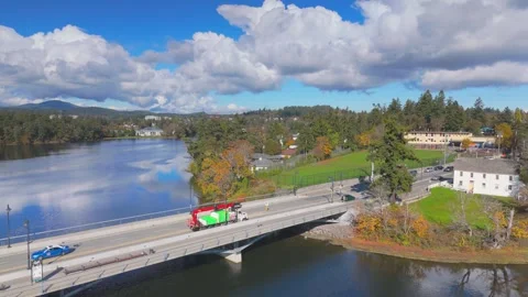 Scenic aerial view of a bridge spanning a calm body of water  in Victoria Stock Footage 290488685