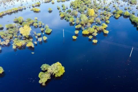 Scenic aerial view of high water in spring time 写真素材