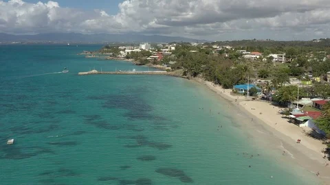 Scenic aerial view of La Datcha beach (Le Gosier plage) in Guadeloupe Video stock 109944834