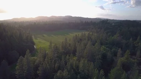 Scenic aerial view of meadows, forests, and observatory Stock Footage 75430633