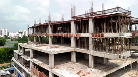 Scenic Aerial View of a Modern Construction Building Rising in a Vibrant City Stock-Footage 344021430