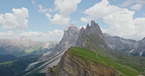 Scenic aerial view of seceda mountain in dolomites, italy Stock Footage 340779896