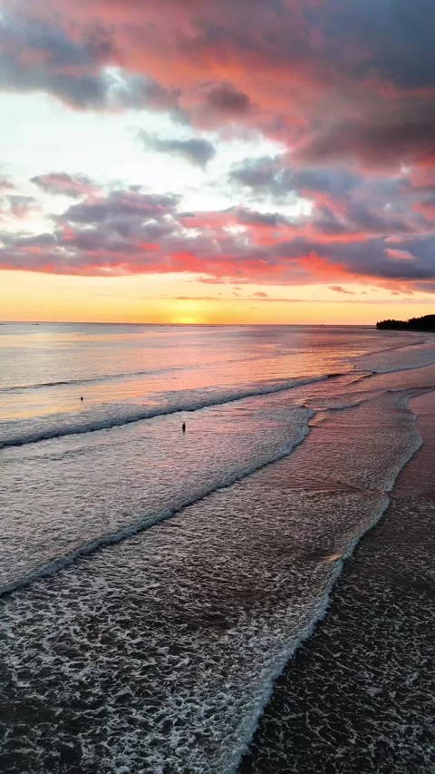 Scenic aerial view of sunset over uvita beach in costa rica Stock Footage 339516459