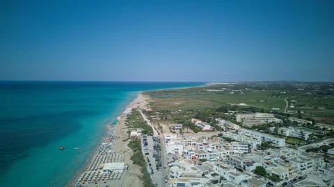 Scenic aerial view of Torre Mozza Coast, Sandy Beach, Italy Stock Photos