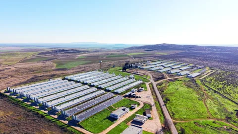 Scenic aerial view of two poultry farm complexes, Bulgaria Video stock 341758045